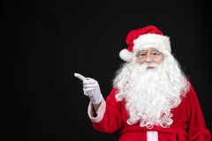 front view santa claus in classic red suit with white beard on black background xmas snow new year holiday free space